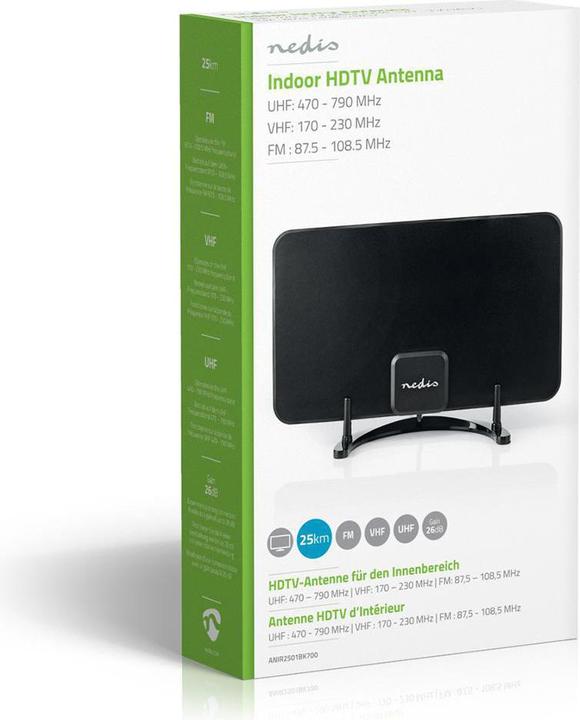 Immagine prodotto Nedis Antenna da interno | Attiva | FM / UHF / VHF | Raggio di ricezione: 0-25 km | LTE700 | Guadagno dBi (Antenna interna, 26 dB, LTE, DVB-T / -T2)
