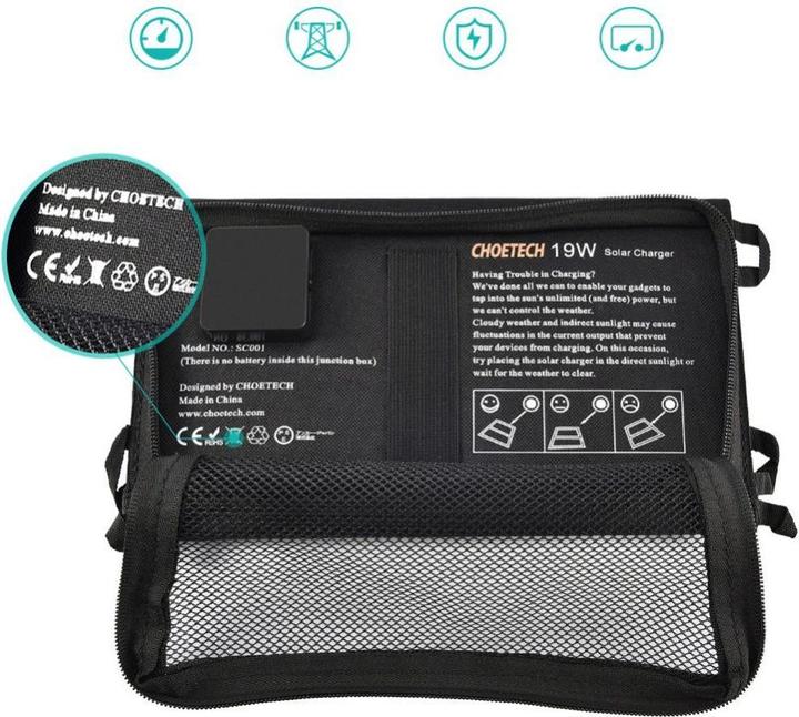 Actual product image Choetech USB solar charger (19 W, 0.48 kg)