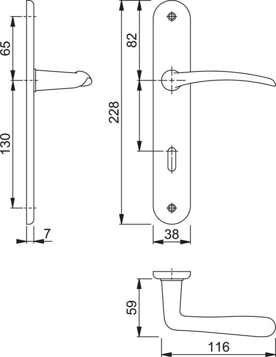 Produktbild Hoppe Langschildgarnitur Istanbul M171/332P Messing F71 OB 72 mm DIN links / rechts (Türgriff)