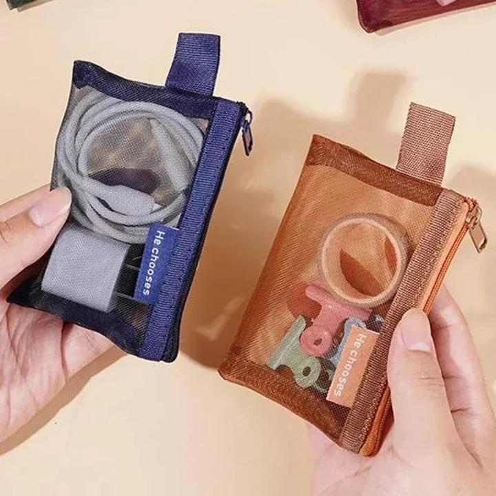 Immagine prodotto Only-Bags.Store 2 pezzi Mini Mesh Storage Bags Multi-colour Portable Pencil Case Holder Coin Cosmetic Jewellery