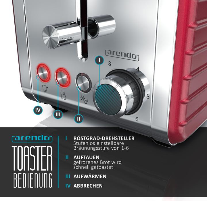 Immagine prodotto Arendo Tostapane a fessura lunga per 4 fette, 1500 W, acciaio inox, scalda panini, DESAYUNO (Spina UE)