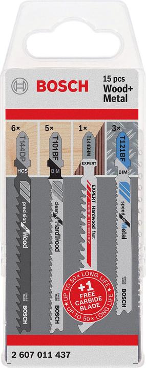 Bosch Professional Zubehör 15-piece jigsaw blade set for wood and metal, T-shaft