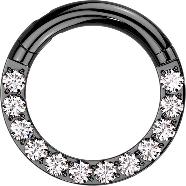 Produktbild Star Piercing Segmentring klappbar schwarz front Kristalle silber (Titan G23, ohne Messing)