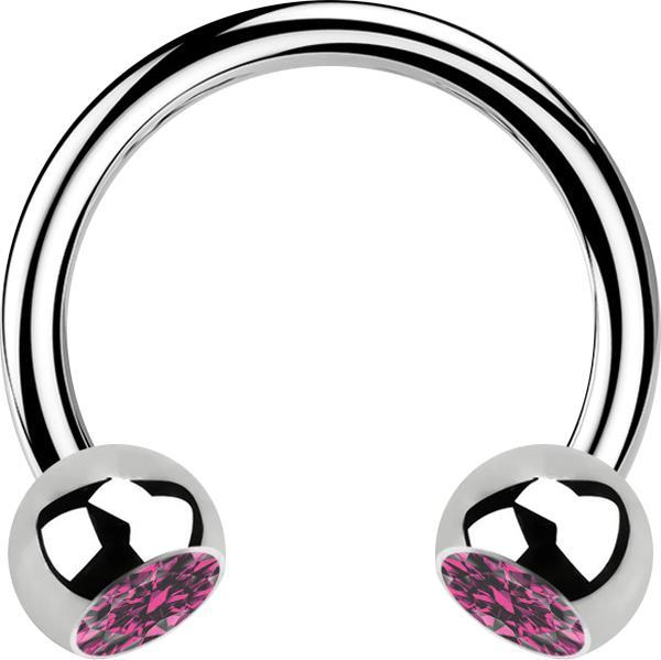 Produktbild Star Piercing Micro Circular Barbell silber mit zwei Kugeln Kristall pink (ohne Messing, Chirurgenstahl 316L)