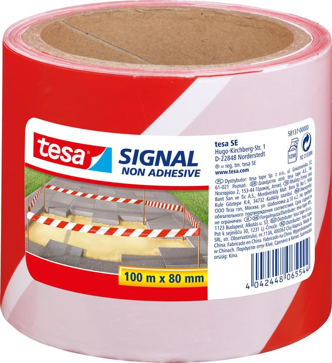 tesa Signal Absperrband, nicht klebendes Warnband zur Abgrenzung von Gefahrenbereichen (80 mm)