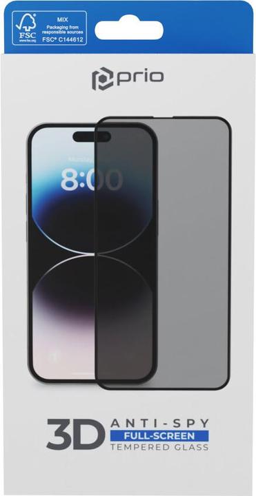 Produktbild prio 3D Anti-Spy Panzerglas für iPhone 15 (6,1 Zoll) schwarz (1 Stück, Apple iPhone 15)