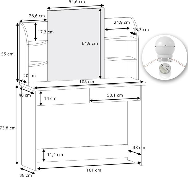 Produktbild Vicco Charlotte mit Beleuchtung (108 x 40 x 139 cm)