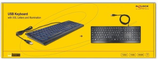 Actual product image Delock USB Tastatur kabelgebunden 1,5 m schwarz mit XXL Buch (DE, Cable)