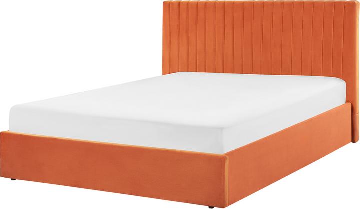 Actual product image Beliani Upholstered Bed Velvet Fabric Orange with Storage Space 160 x 200 cm VION (160 x 200 cm)
