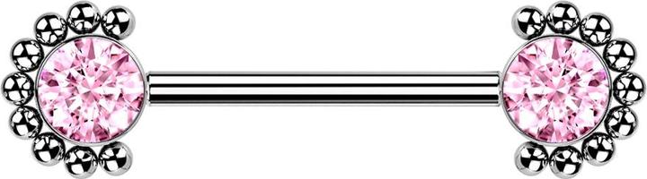 Produktbild Star Piercing Barbell Innengewinde silber front Kugelhalbblume Kristall pink (ohne Messing, Titan G23)
