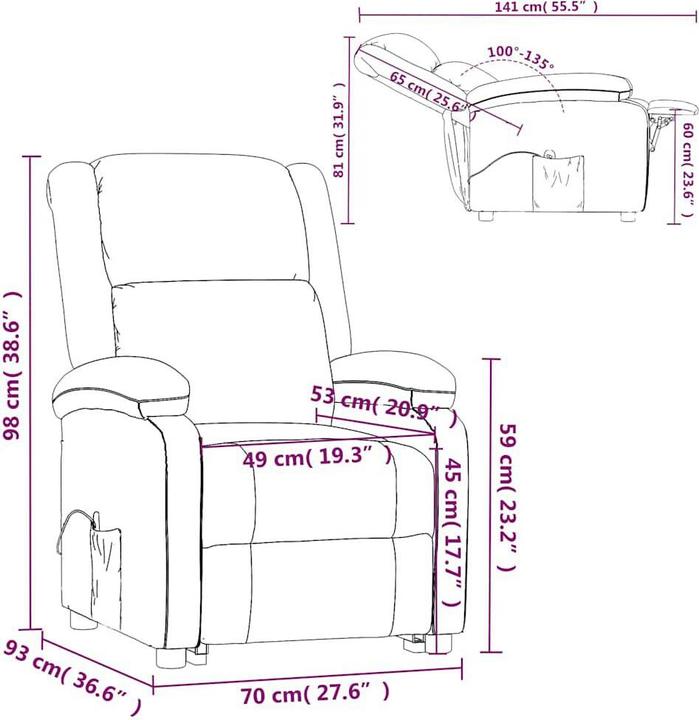 Image du produit VidaXL Fauteuil de massage Fauteuil de télévision Fauteuil relax Fauteuil de relaxation Marron Tissu