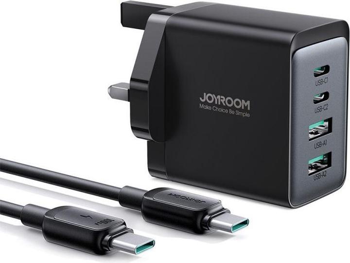 Actual product image Joyroom TCG02 PD USB-C USB-A 67W GaN wall charger (UK) + USB-C cable - black (67 W)