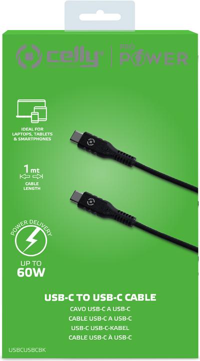 Image du produit Celly Câble de données USB-C vers USB-C (1 m, USB 2.0, 60 W)