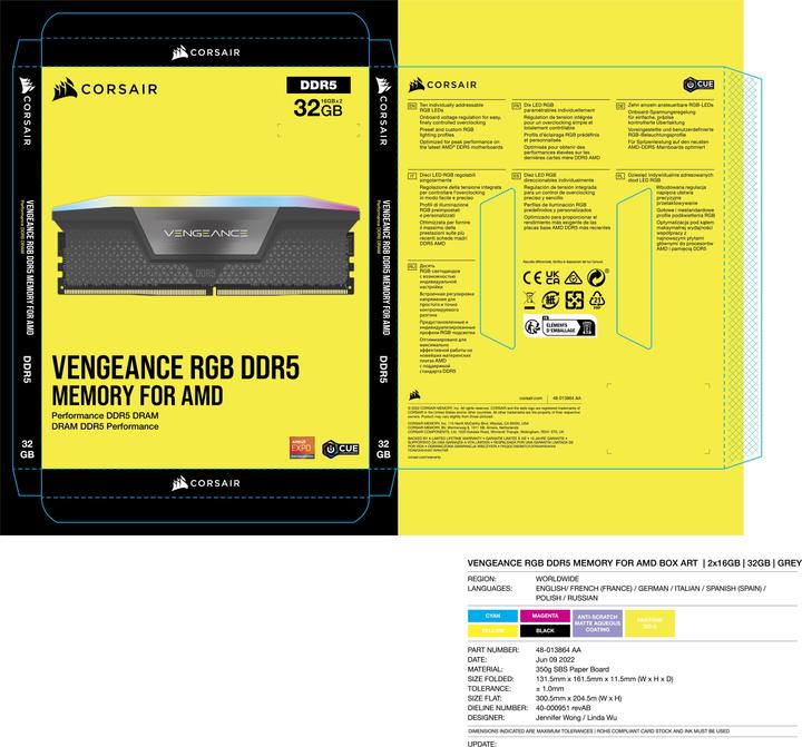 Produktbild Corsair RAM D5 6000 32GB C38 Vengeance RGB (1 x 32GB, 6000 MHz, DDR5-RAM, DIMM)