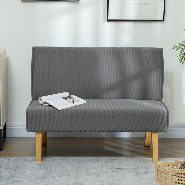 Image du produit Swisshandel24 2 Sitzer Sofa, Couch mit Cord-Optik, Holzbeine für Schlafzimmer, Grau (2 places)
