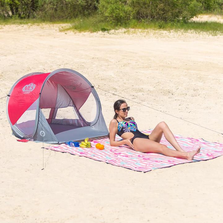 Productafbeelding Nils Opvouwbare strandtent NC3142 rood-grijs (Strandtent, 1 kg)
