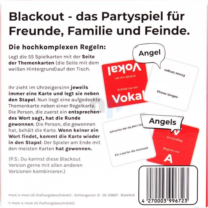 Produktbild More is more Blackout - JGA Edition - Das Partyspiel für Freunde, Familie und Feinde (Deutsch)