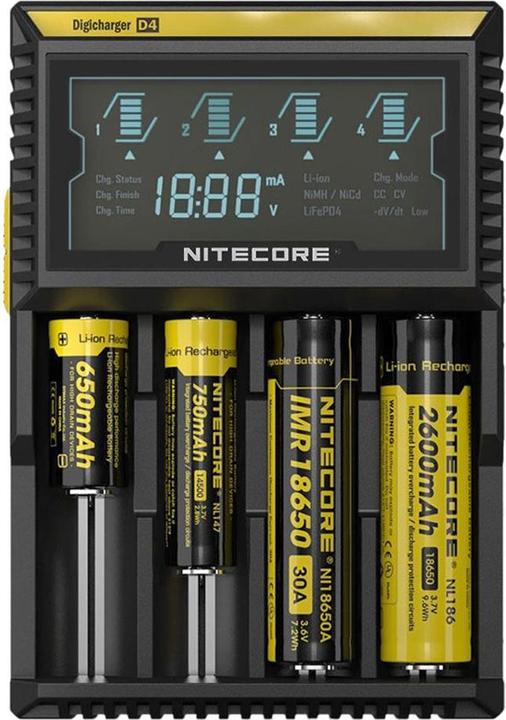 Actual product image Nitecore Digicharger D4EU - EU version (1 pcs., RCR123A, AA, AAA, C, Chargers without battery)