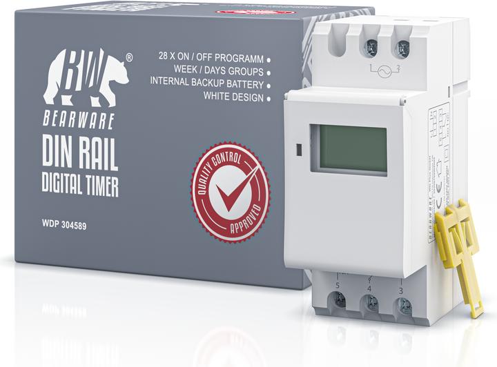 Produktbild Bearware Zeitschaltuhr digital für DIN Hutschienen im Verteilerschrank / Schalttafeln, LCD Display, 16A/3650W