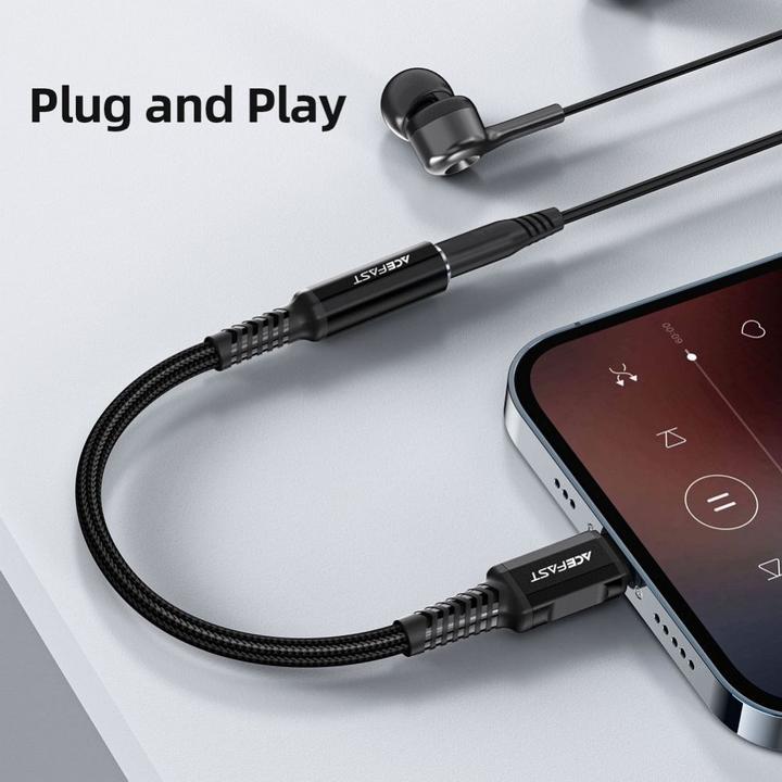 Produktbild Acefast MFI Lightning audio cable - 3.5 mm mini jack (female) 18 cm, AUX gray (C1-05 deep gray) (0.18 m)