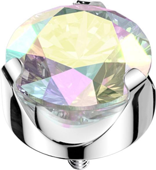 Star Piercing Dermal Anchor silber flach Kristall multicolor gefasst (Titan G23, ohne Messing)