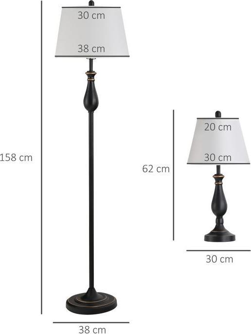 Immagine prodotto Swisshandel24 Set di 3 lampade 2 lampade da tavolo (ø38 x 158H cm) + 1 lampada da terra (ø30 x 62H cm) Vintage (E27)