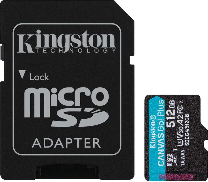 Kingston Card Canvas Go Plus MicroSD +ADP 512GB (512 Go, microSDXC, U3, UHS-I)