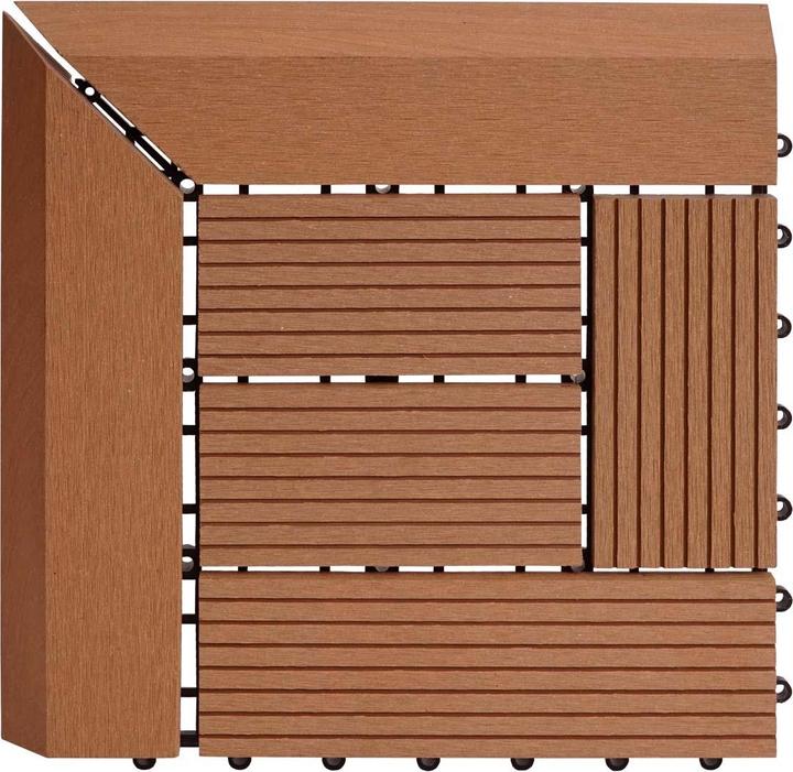 Immagine prodotto Swisshandel24 Piastrella per pavimento angolare WPC Rodano + Finitura, Terrazza effetto legno, 30x30cm Premium (1 x, 30 x 30 cm)