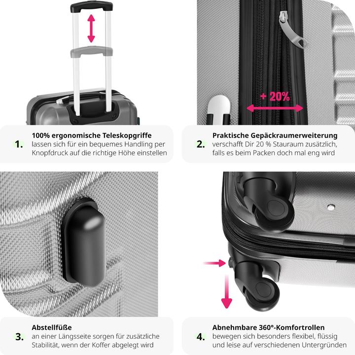 Produktbild tectake Hartschalenkofferset (106 l, Handgepäck (bis 50l), M (50 - 90l), L (90 - 115l))