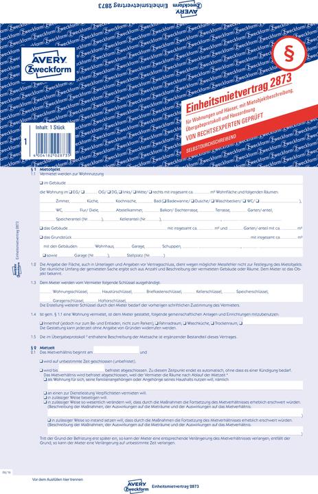 Produktbild Avery Einheitsmietvertrag 'Wohnungen / Häuser' 2873 (5 x)