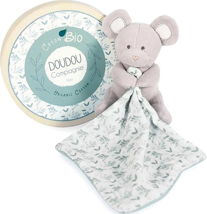 Actual product image Doudou et Compagnie Organic mouse with cuddle cloth,olive green 15cm