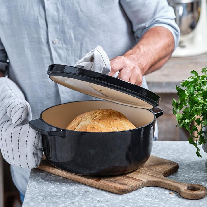 Produktbild KitchenAid braadpan 22cm - gemailleerd gietijzer - onyx zwart - rond (22 cm, Bräter + Schmortopf, Gusseisen)