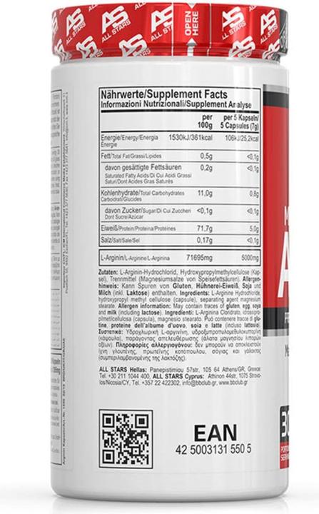 Nutritional values and ingredients All Stars Arginine 2000 (150 Caps) (Neutral, 1 pcs., 200 g)