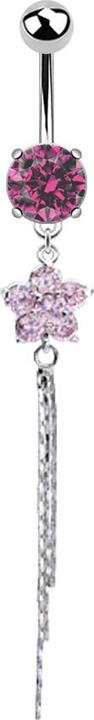 Produktbild Star Piercing Banane silber mit Kugel und Kugel Kristall pink Anhänger Kristallblume glitzerfaden (Chirurgenstahl 316L, Messing)