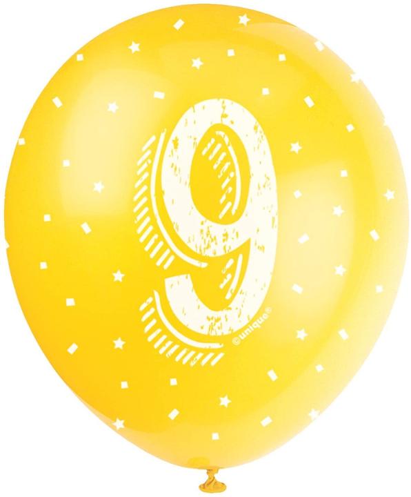 Actual product image Unique Balloons 9 years assorted 30cm (5pcs) (5 x)