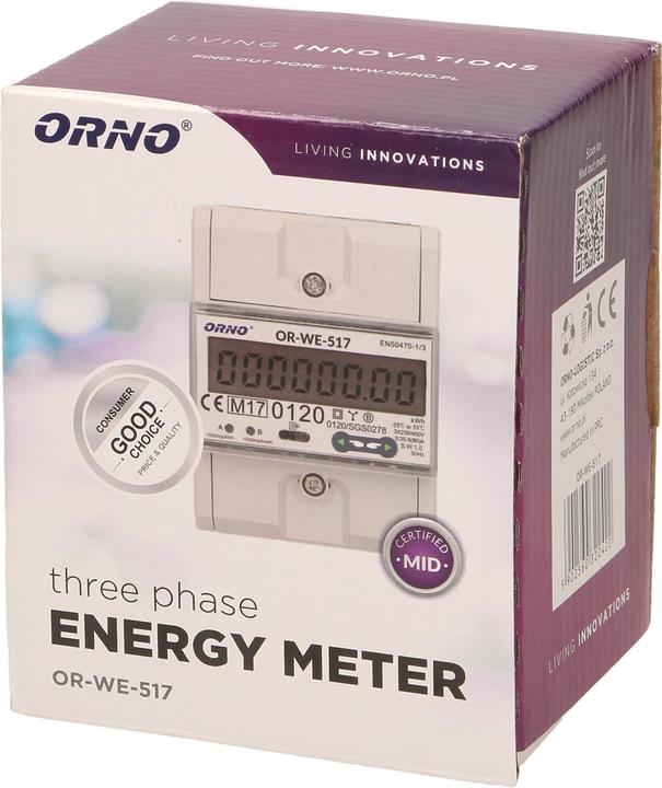 Immagine prodotto MGA ORNO 3-FAZOWY LICZNIK ENERGII ELEKT.80A. WIELOT. RS485 MID
