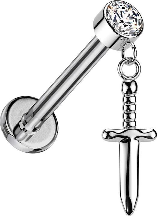 Produktbild Star Piercing Micro Labret Innengewinde silber Zylinder silber Kristall silber Anhänger Dolch silber (ohne Messing, Titan G23)