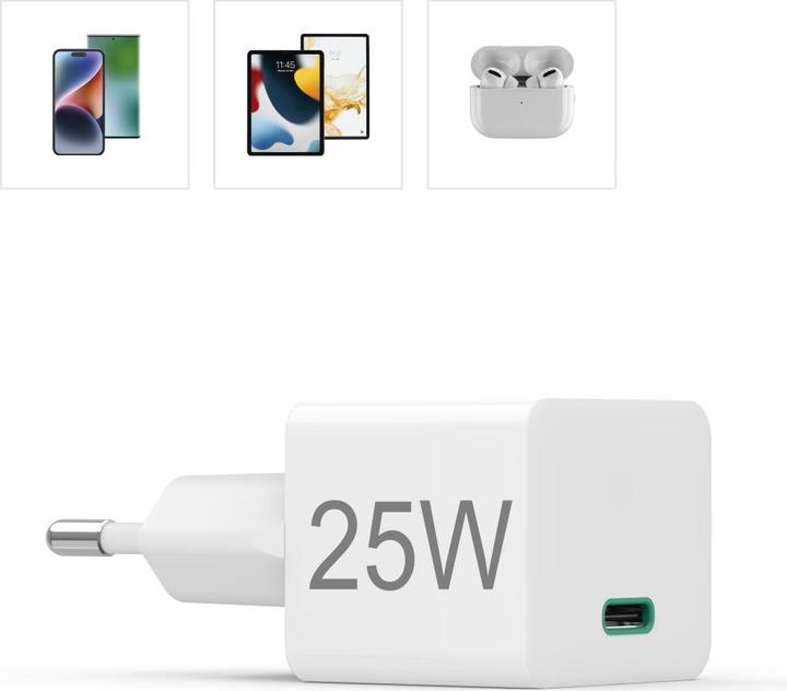 Immagine prodotto Hama Mini caricatore, Power Delivery (PD)/Qualcomm®, 25 Watt, bianco (25 W)