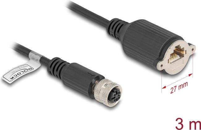 Produktbild Delock M12 Kabel D-kodiert 4 Pin Buchse zu RJ45 Buchse zum E (F/UTP, CAT5e, 3 m)