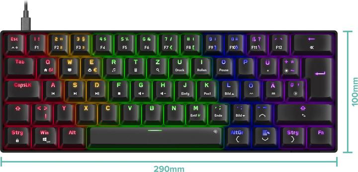 Produktbild Speedlink ATMOS RGB Rainbow Mechanical 60% Gaming Keyboard with brown switches, black - DE layout (DE, Kabellos, Kabelgebunden)