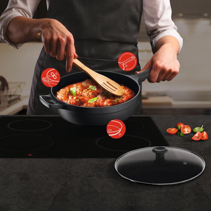 Produktbild Tefal Trattoria Pro Schmorpfanne mit Glasdeckel (28 cm, Bräter + Schmortopf, Aluminiumguss)