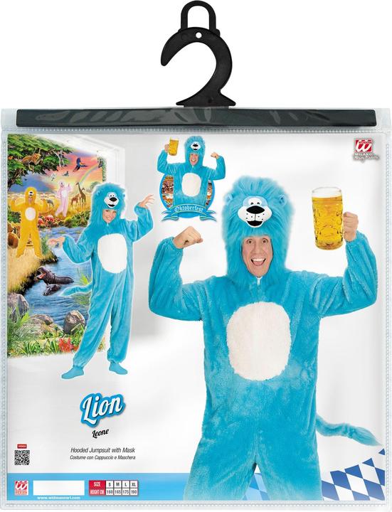Actual product image Widmann Blue lion plush costume jumpsuit with hood adult (M/L)