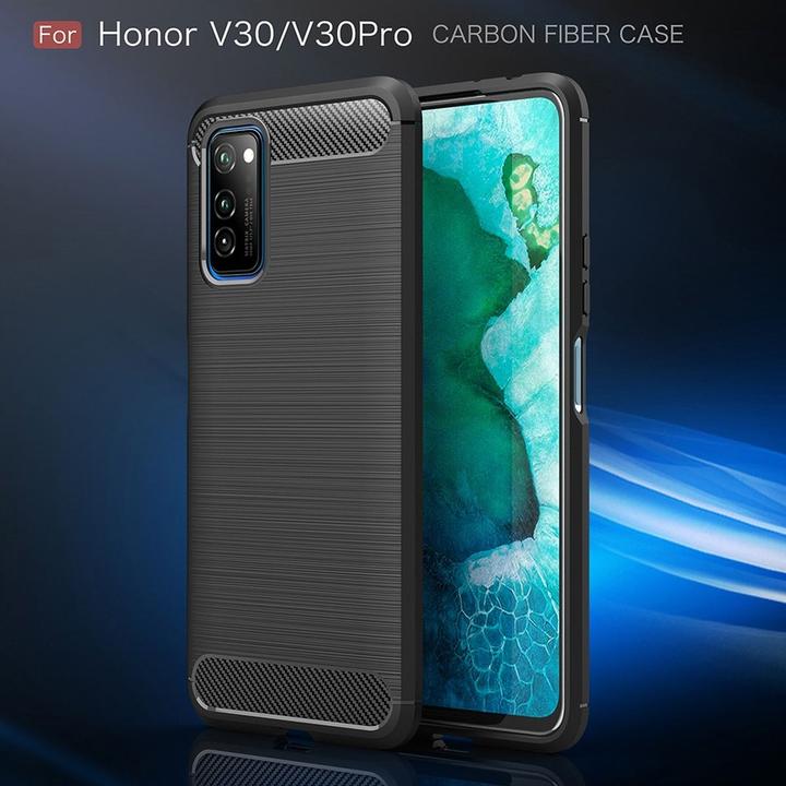 Actual product image König Design Case Mobile Protection for Huawei Honor V30 Case Cover Bumper Carbon Optics TPU Blue (Honor V30)