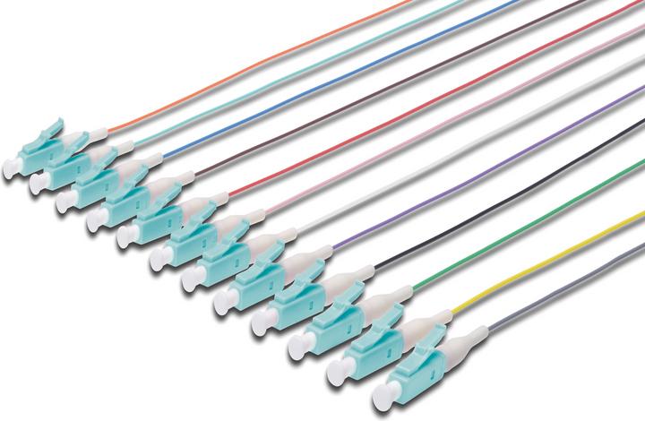 Immagine prodotto Digitus Pigtail fibra LC buffer sciolto 50/125 m 12 pz. codice colore DIN IEC 304 lunghezza 2m classe OM3 (LSOH, CAT6, 2 m)