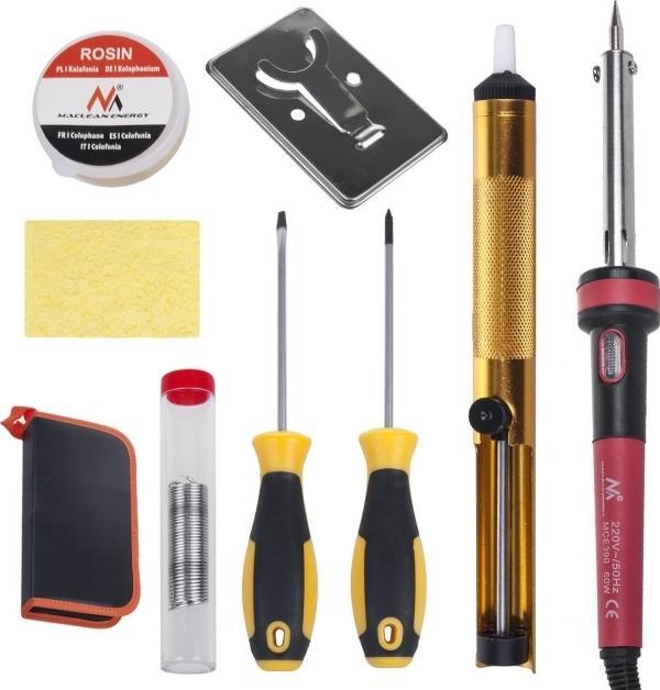 Immagine prodotto Maclean Set saldatore, 60 W, colofonia, ventosa, supporto, cacciavite, borsa per il trasporto