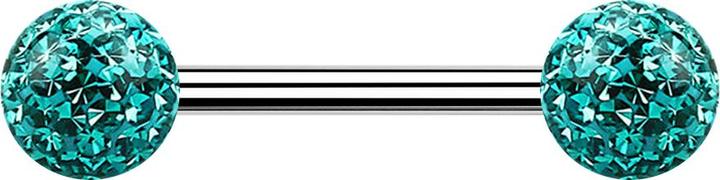 Star Piercing Barbell silber mit zwei Kristall Kugeln türkis Epoxy Schutzschicht (Chirurgenstahl 316L)