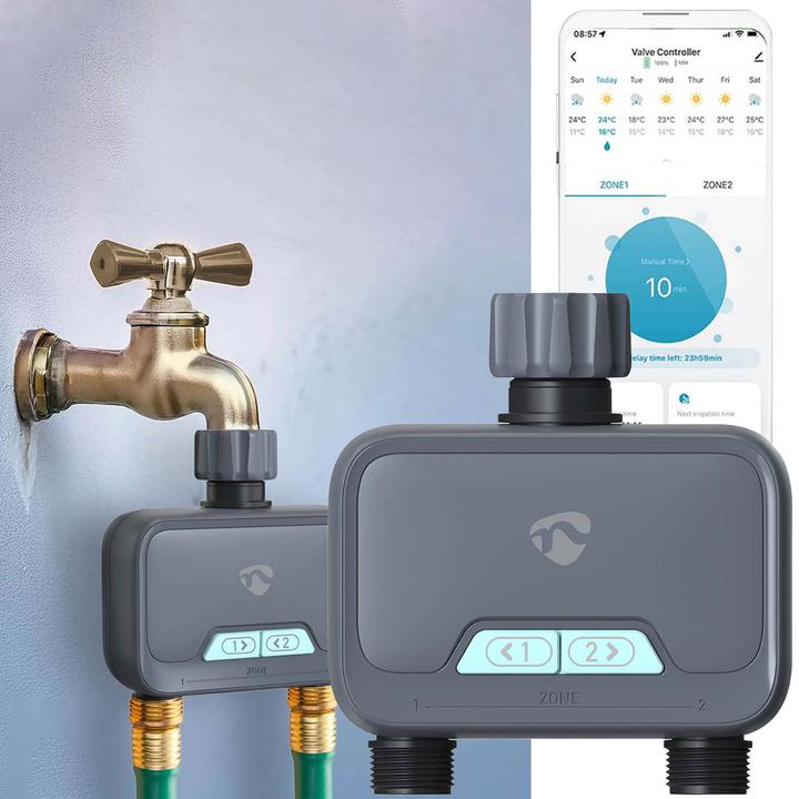 Immagine prodotto Nedis SmartLife Controllo intelligente dell'acqua Bluetooth® | Funzionamento a batteria | IP54 | (Computer per l'irrigazione)