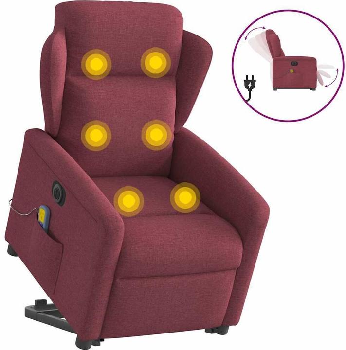 VidaXL Elektrischer Massagesessel mit Aufstehhilfe Weinrot Stoff