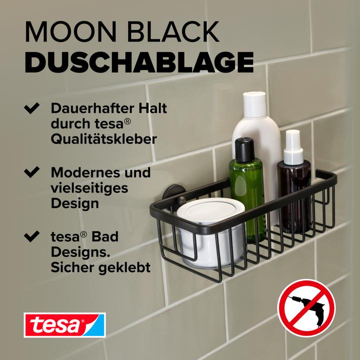 Produktbild tesa MOON BLACK Duschablage inkl. Klebelösung ohne Bohren (9 x 13 x 29 cm)