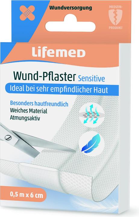 Produktbild Lifemed Wund-Pflaster 0,5 m x 6 cm „Sensitive“ weiss (12 x)